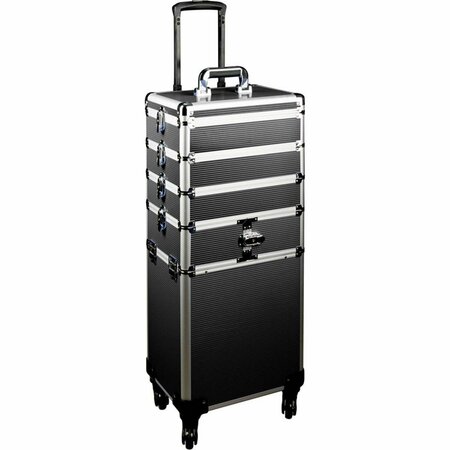 VER Black Stripe Pro Makeup Rolling Case JMT003-61